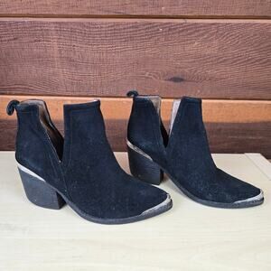 Jeffrey Campbell Women Cromwell Leather Suede Ankle Boots 6 Black Silver Western